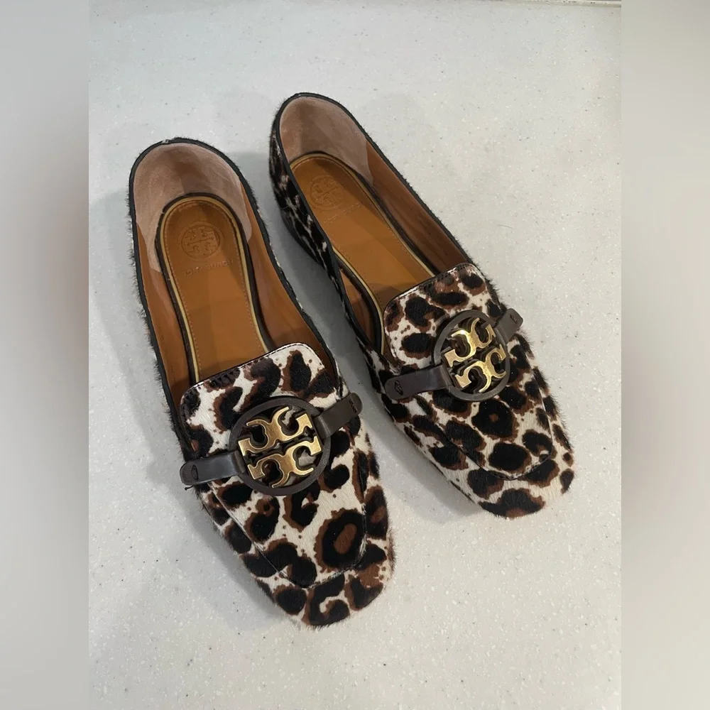 Tory Burch Miller Logo Leopard Calf Hair Loafers | Size 6 | Authentic